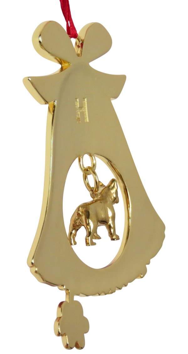 French Bulldog Gold Plated Bronze Christmas Holiday Bell Ornament Decoration Gift