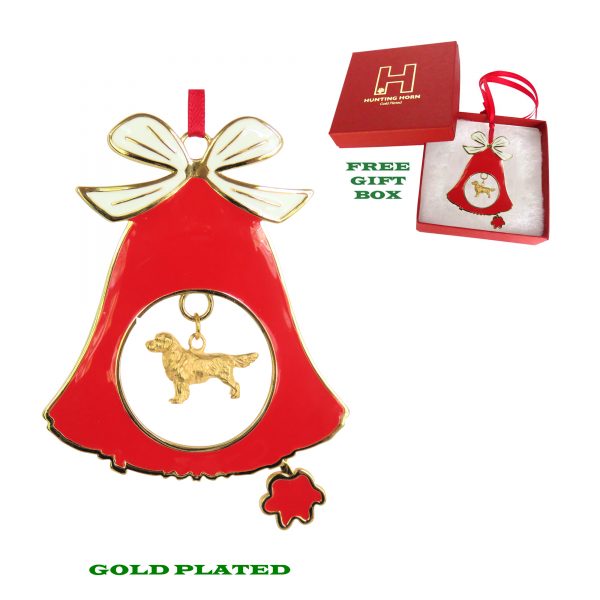 Golden Retriever Gold Plated Bronze Christmas Holiday Bell Ornament Decoration Gift