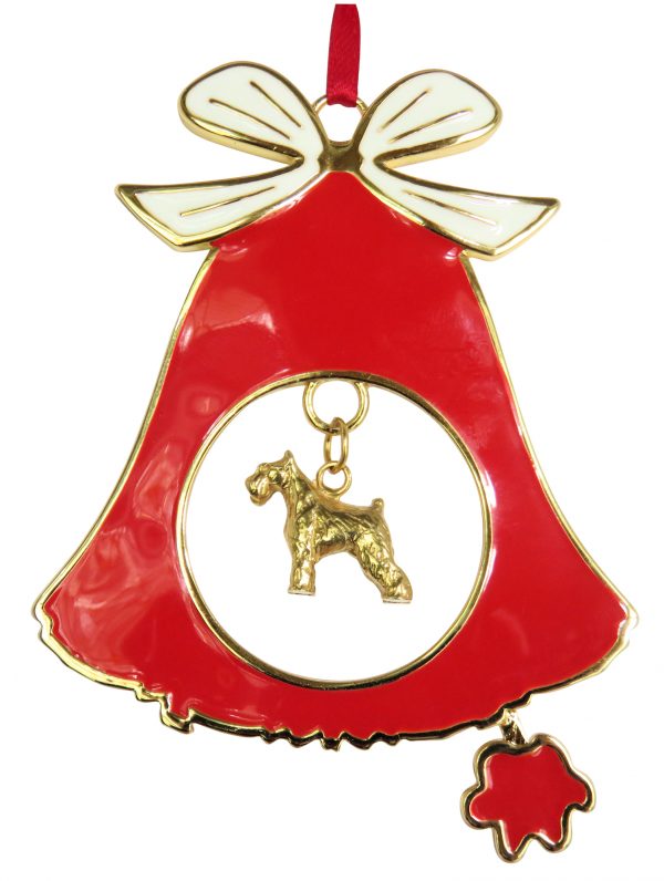 Miniature Schnauzer Gold Plated Bronze Christmas Holiday Bell Ornament Decoration Gift