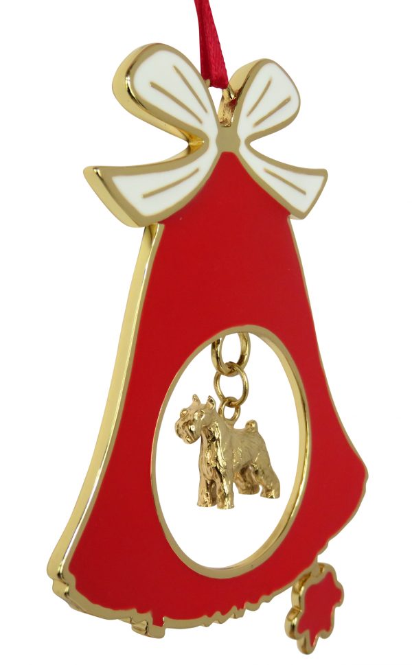 Miniature Schnauzer Gold Plated Bronze Christmas Holiday Bell Ornament Decoration Gift