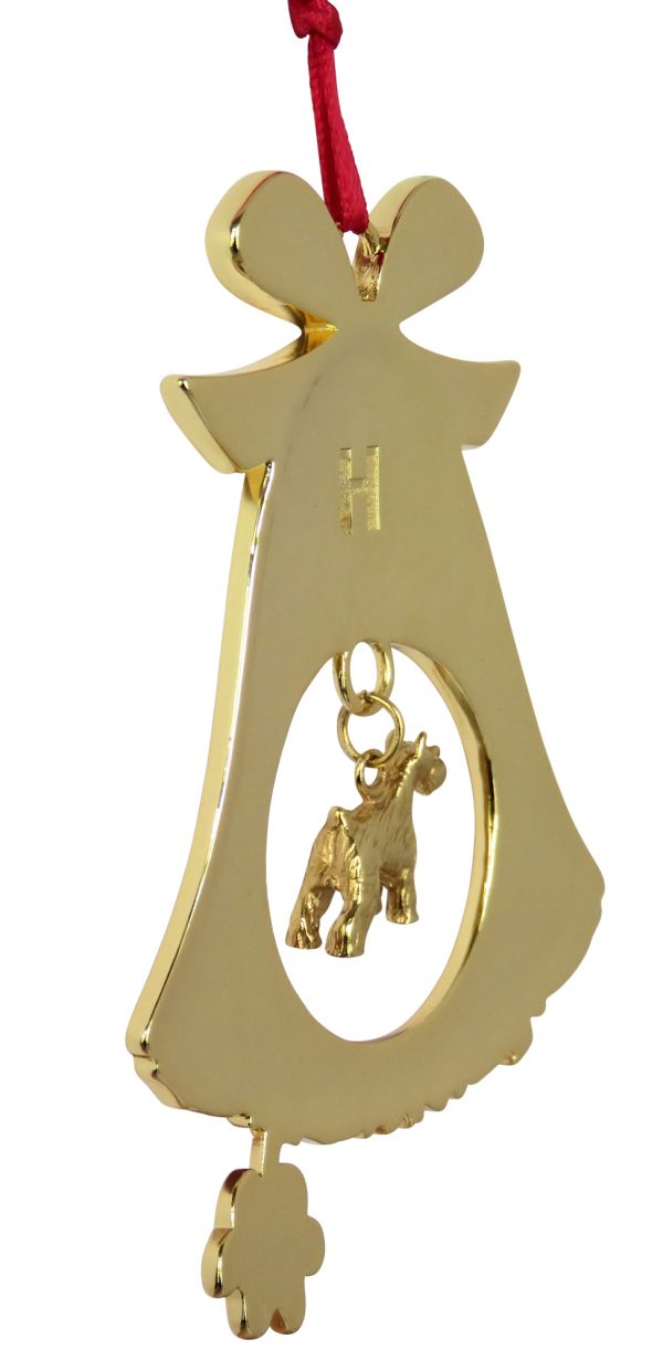 Miniature Schnauzer Gold Plated Bronze Christmas Holiday Bell Ornament Decoration Gift