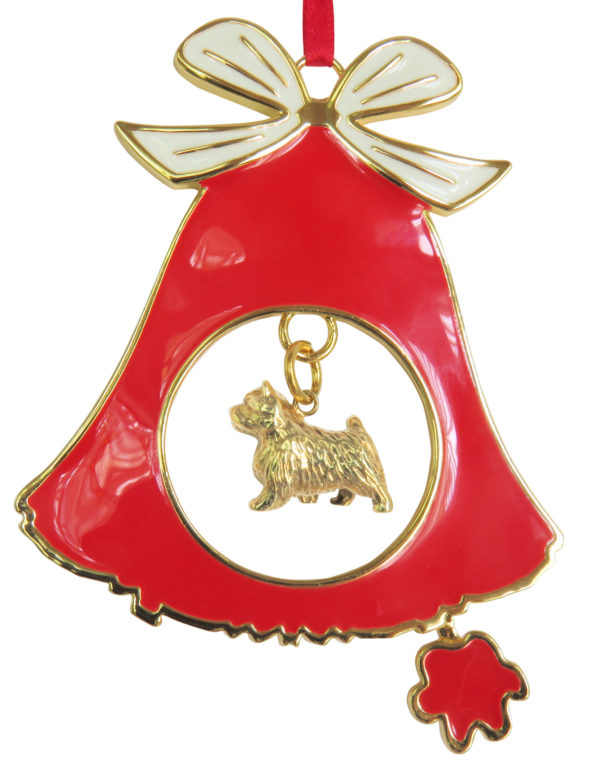 NORWICH TERRIER Gold Plated Bronze Christmas Holiday Bell Ornament