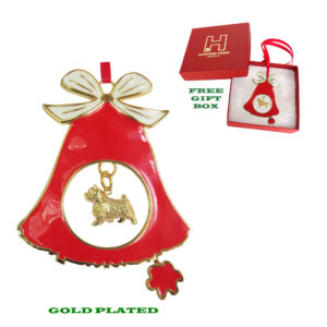 NORWICH TERRIER Gold Plated Bronze Christmas Holiday Bell Ornament