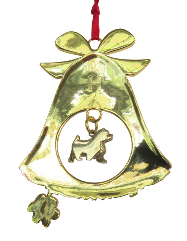 NORWICH TERRIER Gold Plated Bronze Christmas Holiday Bell Ornament