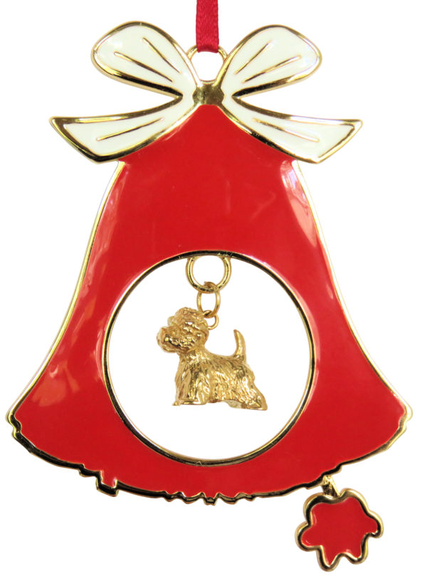 West Highland White Terrier Westie Gold Plated Enamel Christmas Holiday BELL Ornament