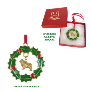 AUSTRALIAN SHEPHERD Gold Plated Bronze Christmas Holiday Wreath Ornament