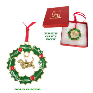 Basset Hound Gold Plated Bronze Christmas Holiday Wreath Ornament Decoration Gift