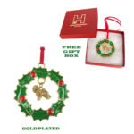 Bichon Frise Gold Plated Bronze Christmas Holiday Wreath Ornament Decoration Gift