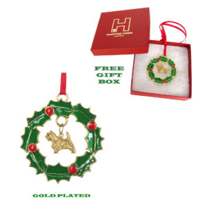 CAIRN TERRIER Gold Plated Bronze Christmas Holiday Wreath Ornament Decoration