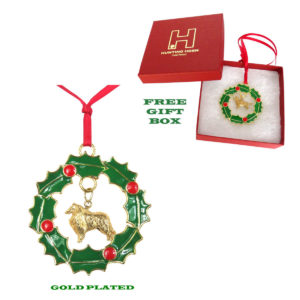 COLLIE Gold Plated Bronze Christmas Holiday Wreath Ornament Decoration Gift