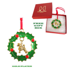 POODLE Gold Plated Bronze Christmas Holiday Wreath Ornament Decoration