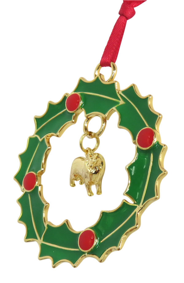 SHETLAND SHEEPDOG - SHELTIE- Gold Plated Christmas Holiday WREATH Ornament -SUPPORTING RESCUE !