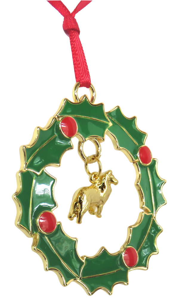 SHETLAND SHEEPDOG - SHELTIE- Gold Plated Christmas Holiday WREATH Ornament -SUPPORTING RESCUE !