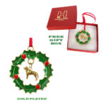 Labrador Retriever Gold Plated Bronze Christmas Holiday Wreath Ornament Decoration Gift