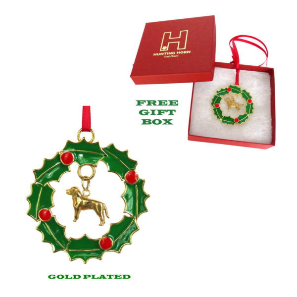 Labrador Retriever Gold Plated Bronze Christmas Holiday Wreath Ornament Decoration Gift