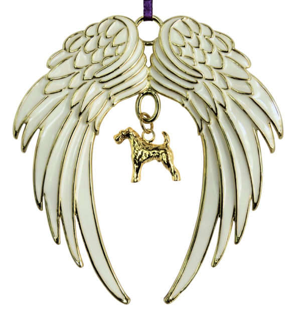 AIREDALE TERRIER Gold Plated ANGEL WING Memorial Christmas Holiday Ornament