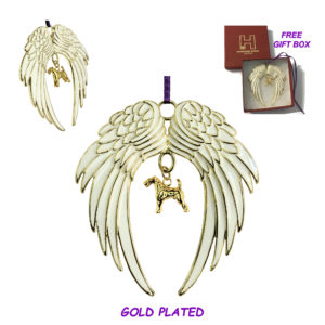 AIREDALE TERRIER Gold Plated ANGEL WING Memorial Christmas Holiday Ornament