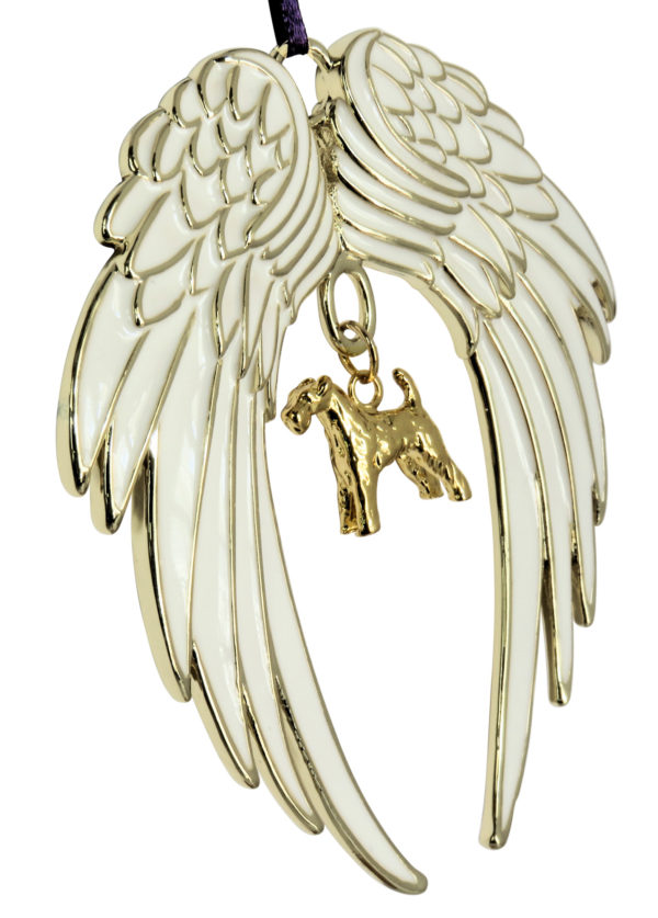 AIREDALE TERRIER Gold Plated ANGEL WING Memorial Christmas Holiday Ornament