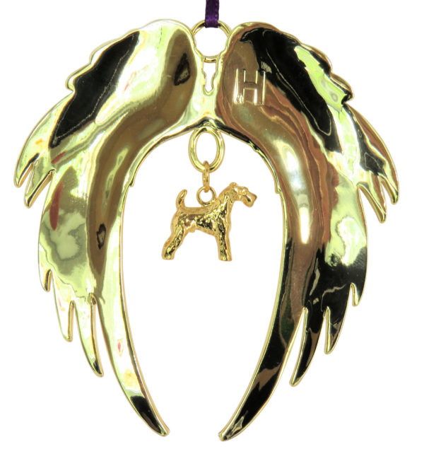 AIREDALE TERRIER Gold Plated ANGEL WING Memorial Christmas Holiday Ornament