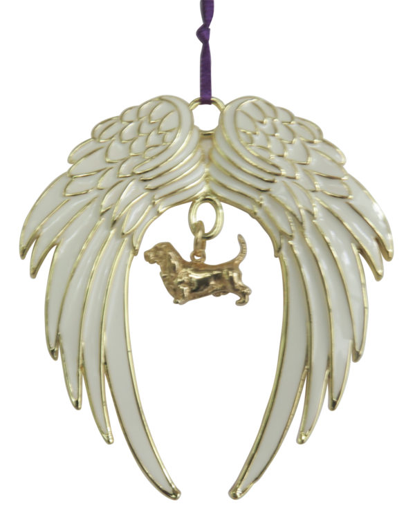 BASSET HOUND A Gold Plated ANGEL WING Memorial Christmas Holiday Ornament