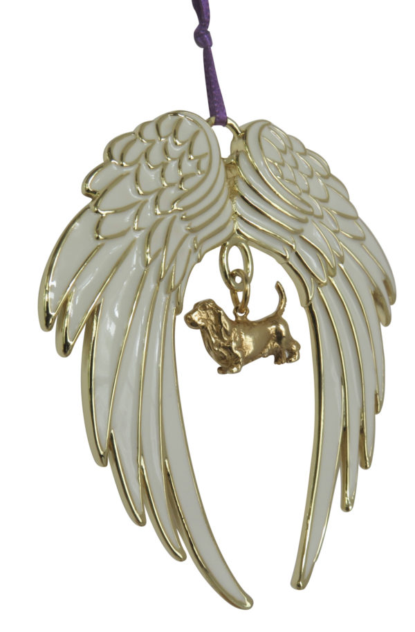 BASSET HOUND A Gold Plated ANGEL WING Memorial Christmas Holiday Ornament