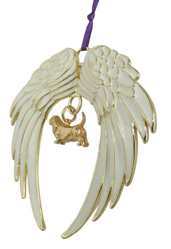 BASSET HOUND A Gold Plated ANGEL WING Memorial Christmas Holiday Ornament