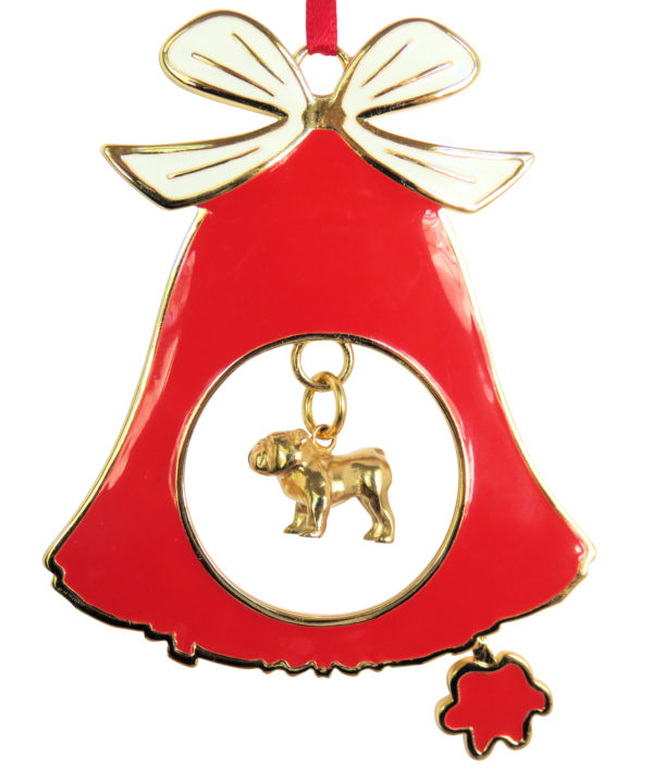 BULLDOG Gold Plated Bronze Christmas Holiday Bell Ornament Decoration