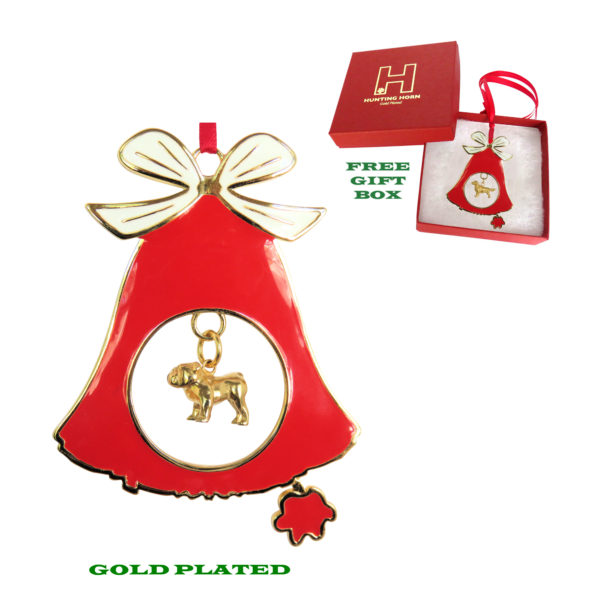 BULLDOG Gold Plated Bronze Christmas Holiday Bell Ornament Decoration