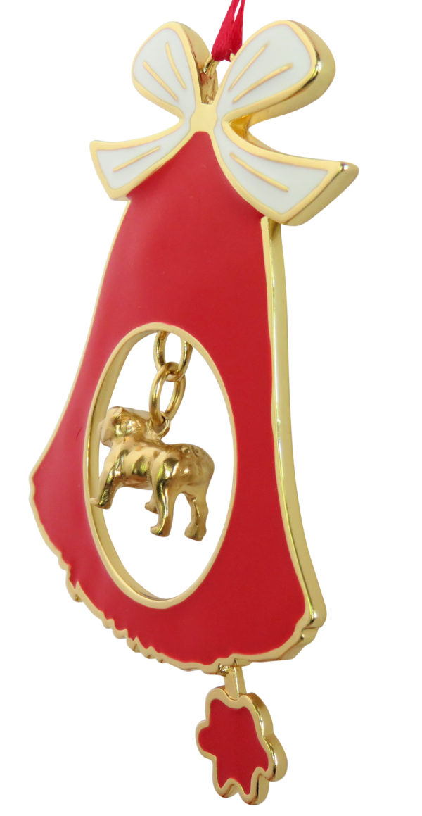 BULLDOG Gold Plated Bronze Christmas Holiday Bell Ornament Decoration