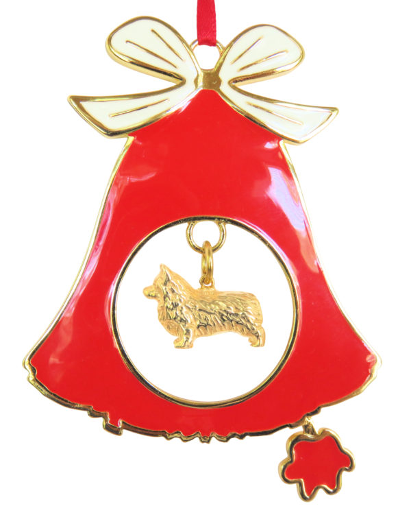 Pembroke Welsh Terrier Gold Plated Bronze Christmas Holiday Bell Ornament Decoration