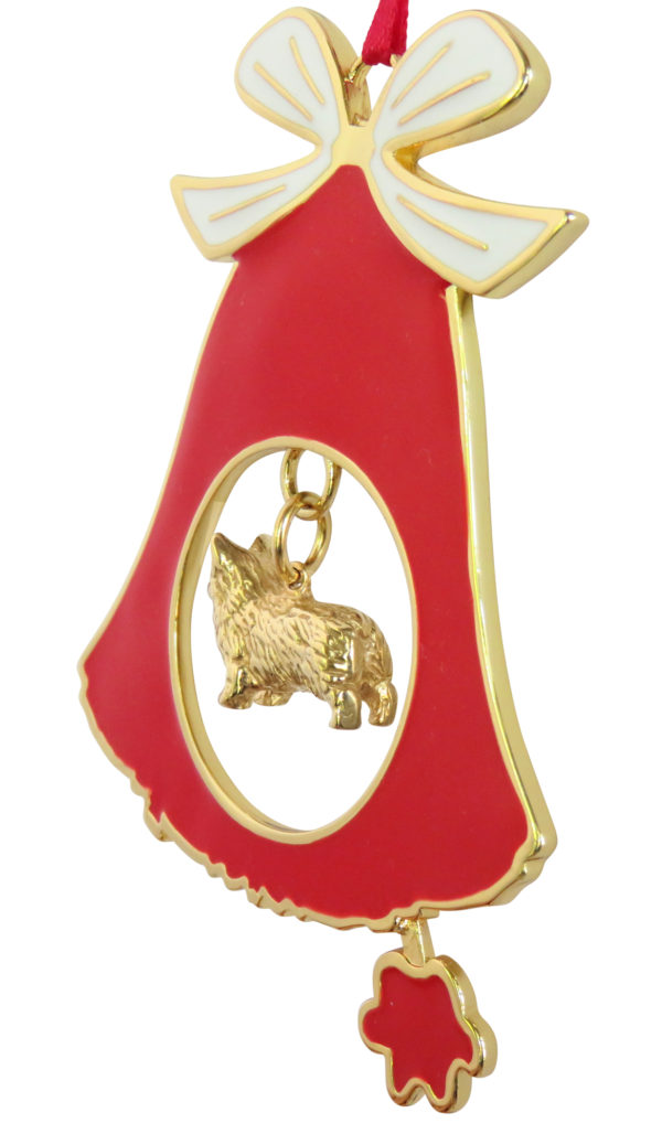 Pembroke Welsh Terrier Gold Plated Bronze Christmas Holiday Bell Ornament Decoration