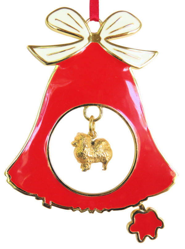 Pomeranian Gold Plated Bronze Christmas Holiday Bell Ornament Decoration