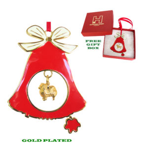Pomeranian Gold Plated Bronze Christmas Holiday Bell Ornament Decoration
