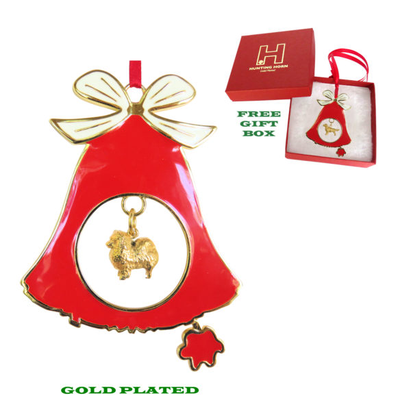 Pomeranian Gold Plated Bronze Christmas Holiday Bell Ornament Decoration