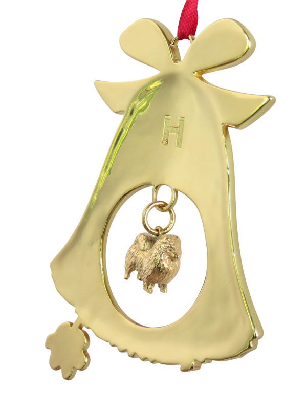 Pomeranian Gold Plated Bronze Christmas Holiday Bell Ornament Decoration