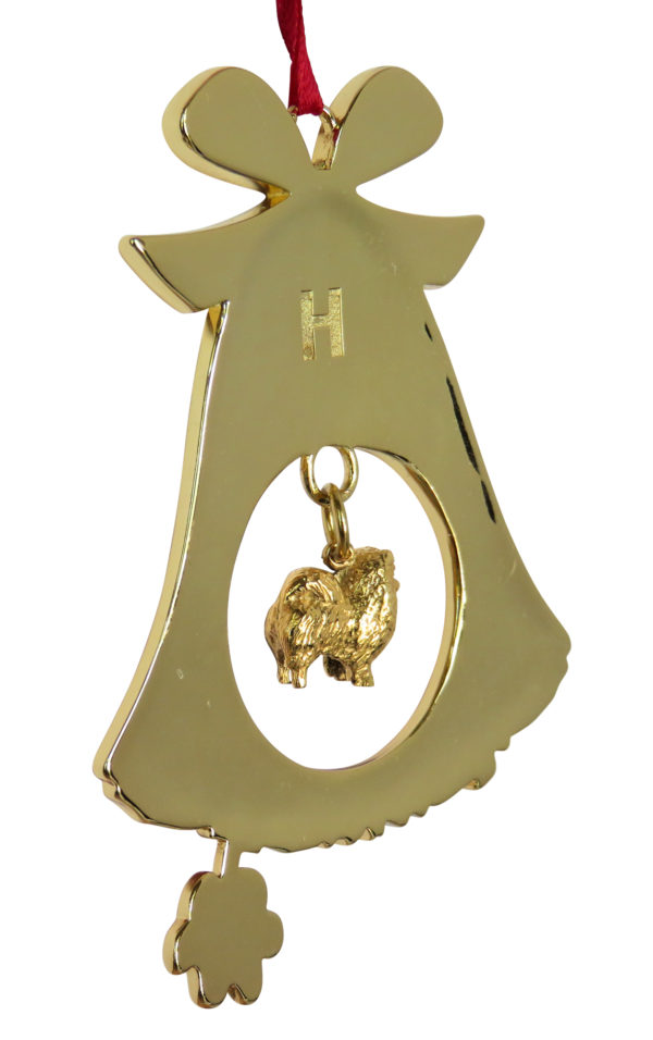 Pomeranian Gold Plated Bronze Christmas Holiday Bell Ornament Decoration