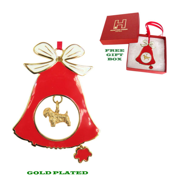 Sealyham Terrier Gold Plated Bronze Christmas Holiday Bell Ornament Decoration