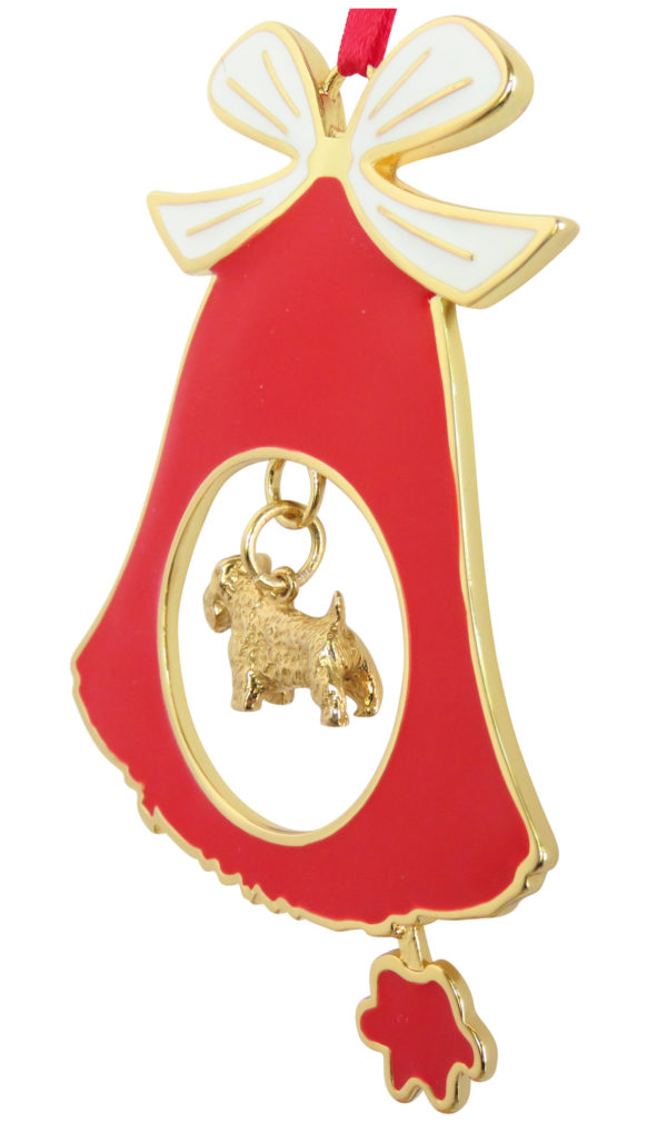 Sealyham Terrier Gold Plated Bronze Christmas Holiday Bell Ornament Decoration