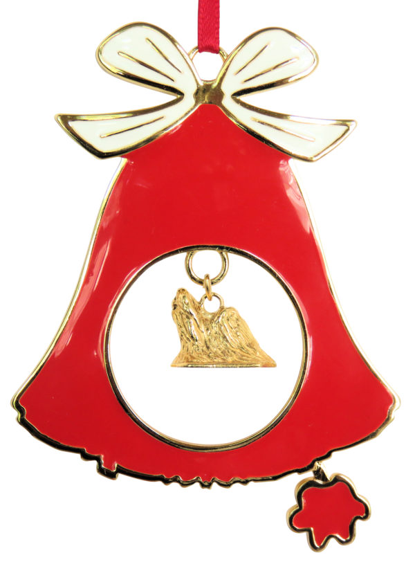 Shih Tzu Gold Plated Bronze Christmas Holiday Bell Ornament Decoration