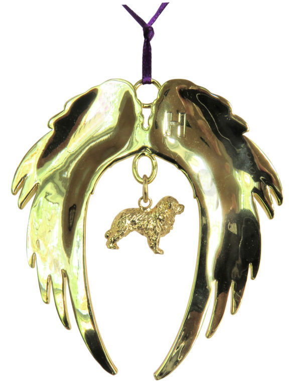 BERNESE MOUNTAIN DOG Gold Plated ANGEL WING Memorial Christmas Holiday Ornament