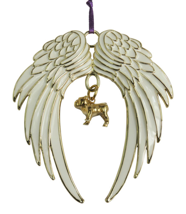 BULLDOG Gold Plated ANGEL WING Memorial Christmas Holiday Ornament