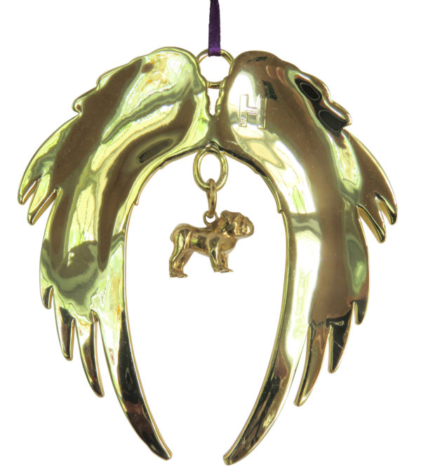 BULLDOG Gold Plated ANGEL WING Memorial Christmas Holiday Ornament
