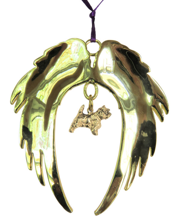 CAIRN TERRIER Gold Plated ANGEL WING Memorial Christmas Holiday Ornament