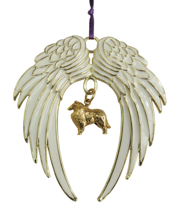 COLLIE (Rough) Gold Plated ANGEL WING Memorial Christmas Holiday Ornament