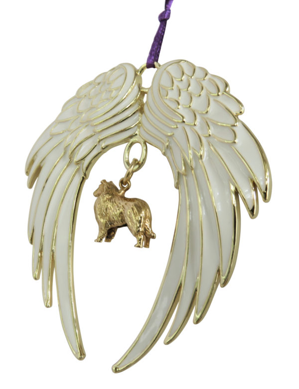 COLLIE (Rough) Gold Plated ANGEL WING Memorial Christmas Holiday Ornament