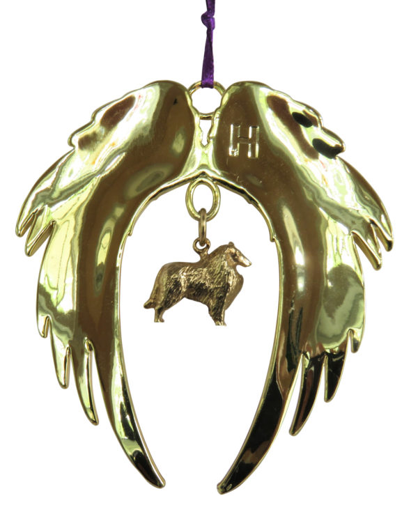 COLLIE (Rough) Gold Plated ANGEL WING Memorial Christmas Holiday Ornament