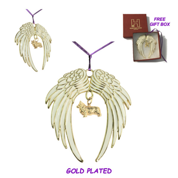 CORGI (Pembroke) Gold Plated ANGEL WING Memorial Christmas Holiday Ornament