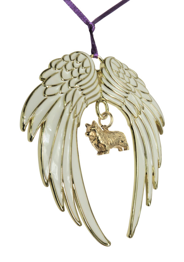 CORGI (Pembroke) Gold Plated ANGEL WING Memorial Christmas Holiday Ornament