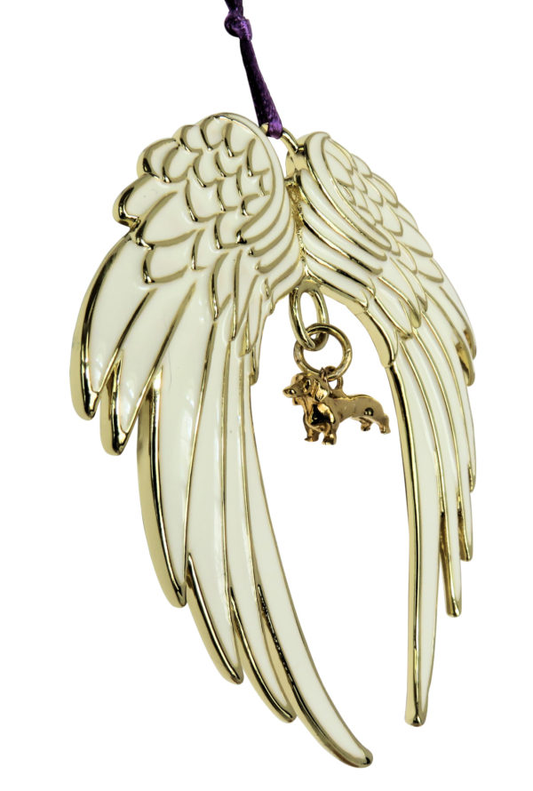 DACHSHUND (Smooth) Gold Plated ANGEL WING Memorial Christmas Holiday Ornament