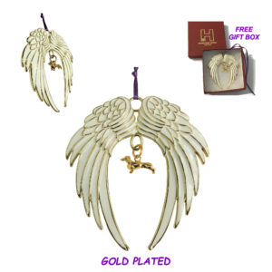 DACHSHUND (Smooth) Gold Plated ANGEL WING Memorial Christmas Holiday Ornament